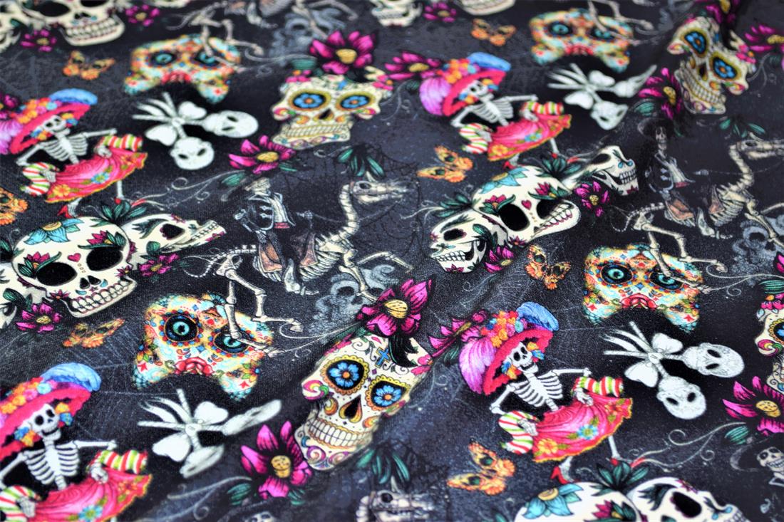 Black Halloween Skulls Printed Jersey