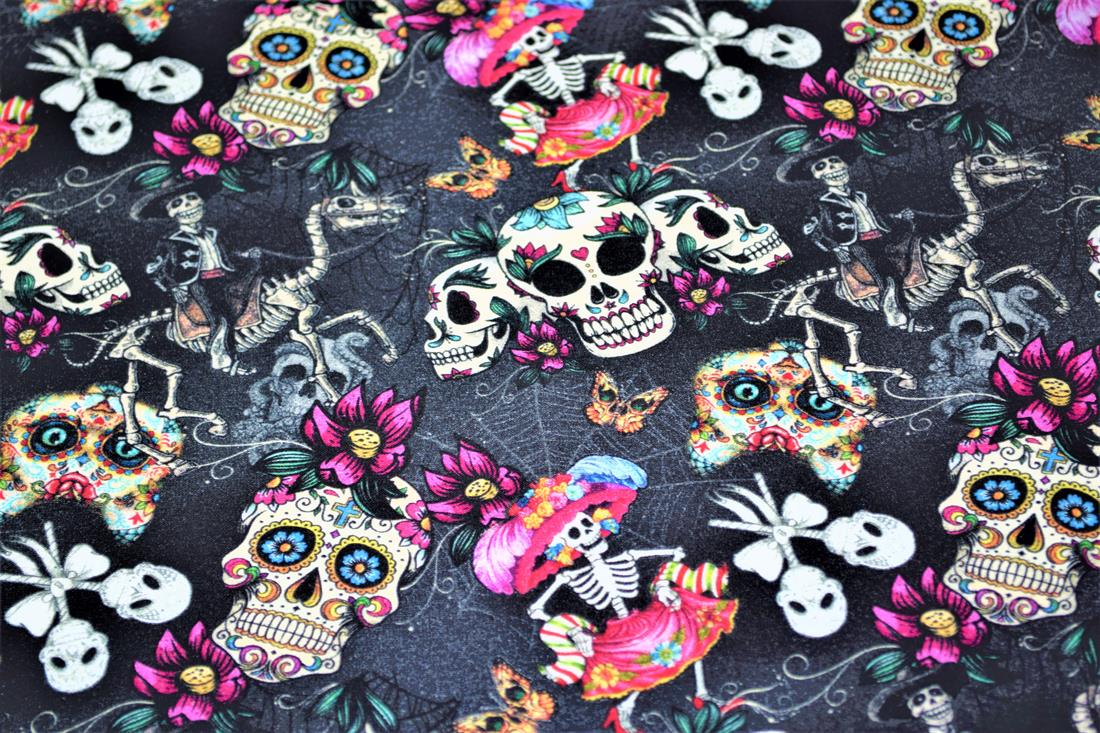 Black Halloween Skulls Printed Jersey