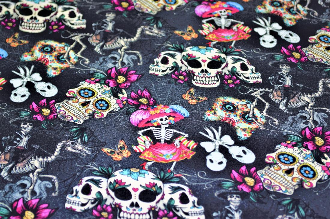 Black Halloween Skulls Printed Jersey