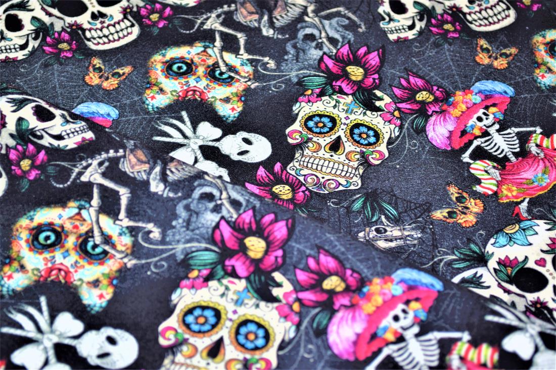 Black Halloween Skulls Printed Jersey