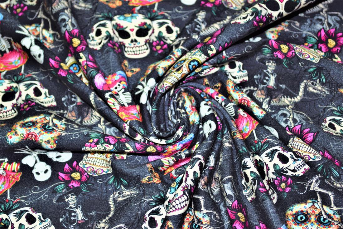 Black Halloween Skulls Printed Jersey