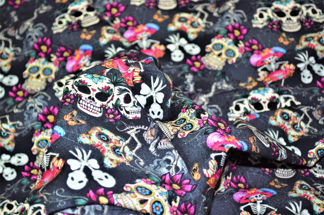 Black Halloween Skulls Printed Jersey