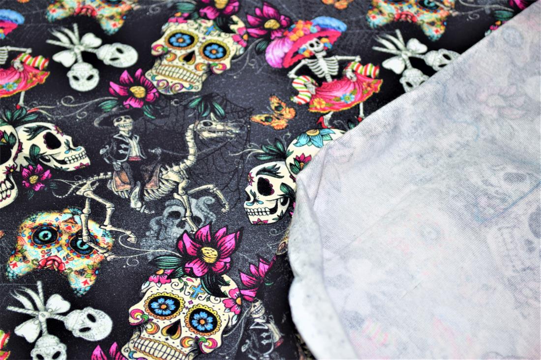 Black Halloween Skulls Printed Jersey