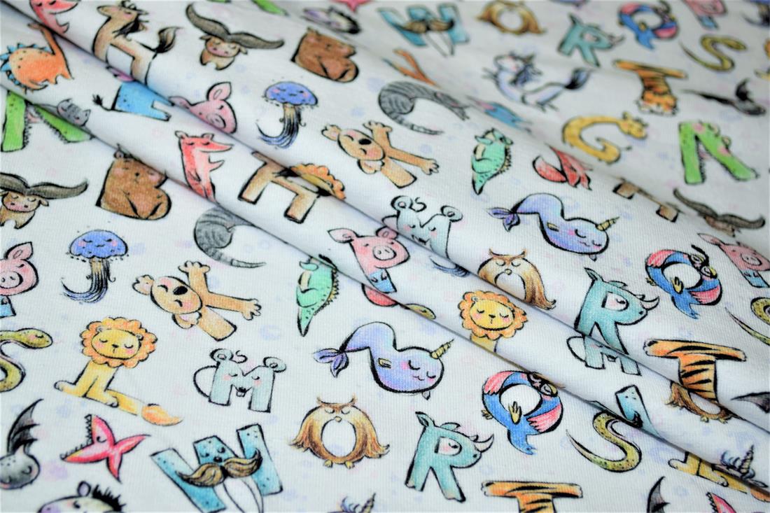 White Alphabet Animals Printed Jersey