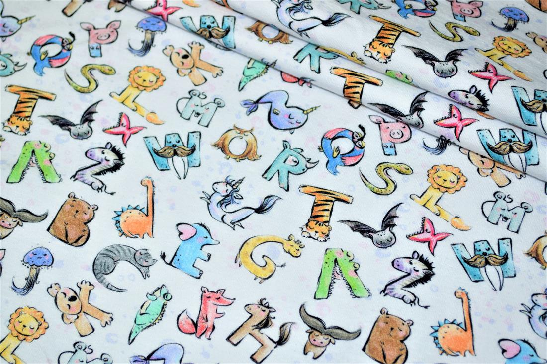 White Alphabet Animals Printed Jersey