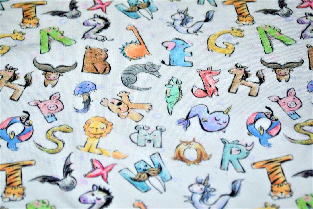 White Alphabet Animals Printed Jersey