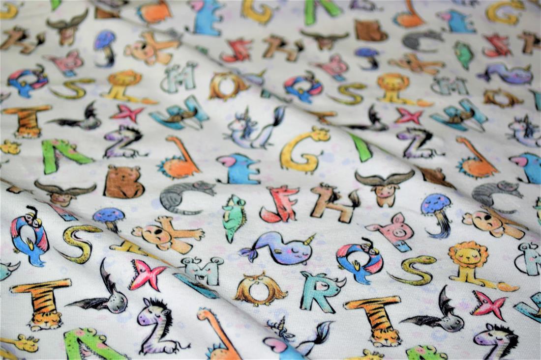 White Alphabet Animals Printed Jersey