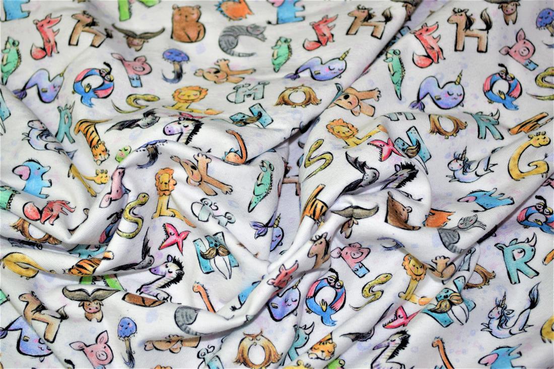 White Alphabet Animals Printed Jersey