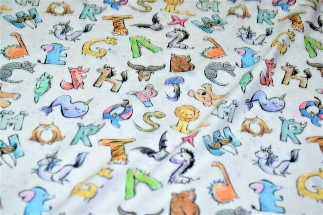 White Alphabet Animals Printed Jersey