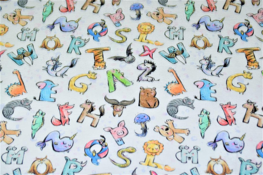 White Alphabet Animals Printed Jersey