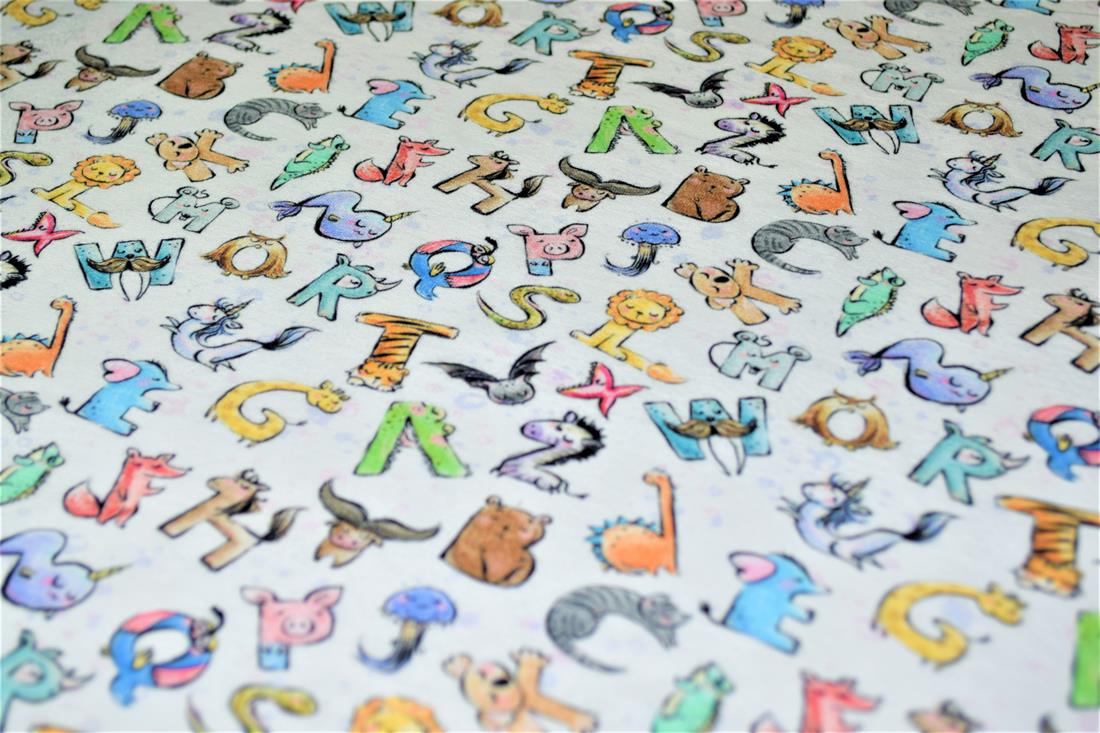 White Alphabet Animals Printed Jersey