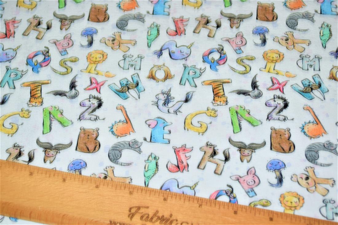 White Alphabet Animals Printed Jersey