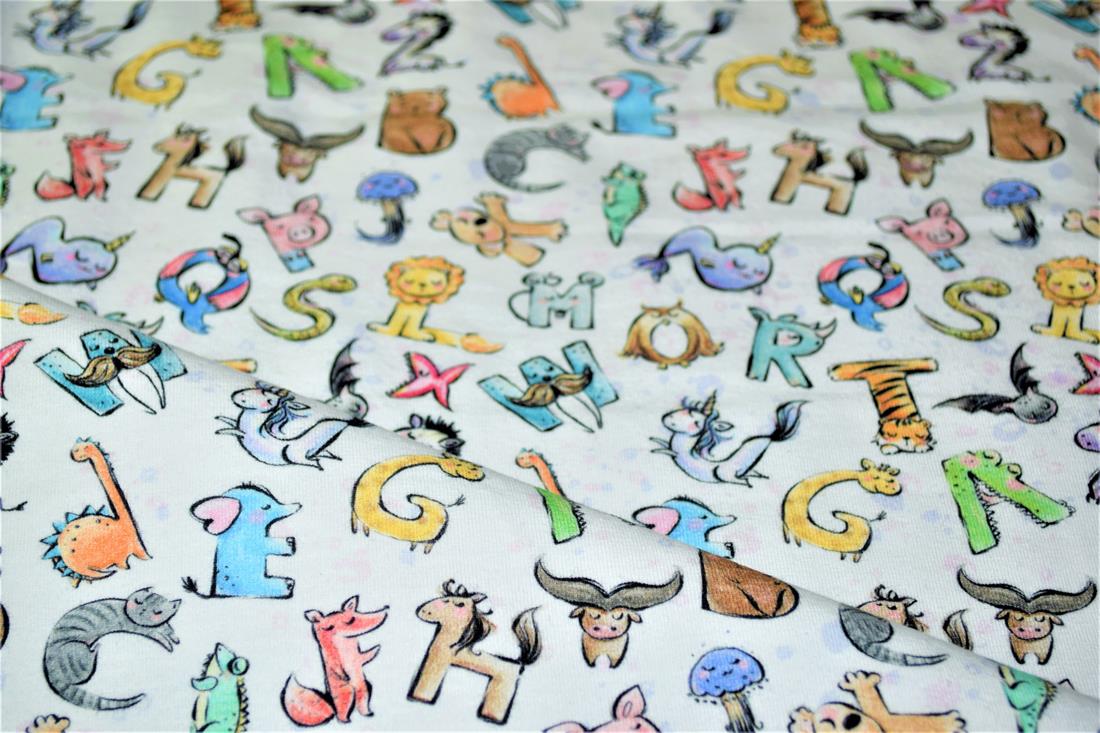 White Alphabet Animals Printed Jersey