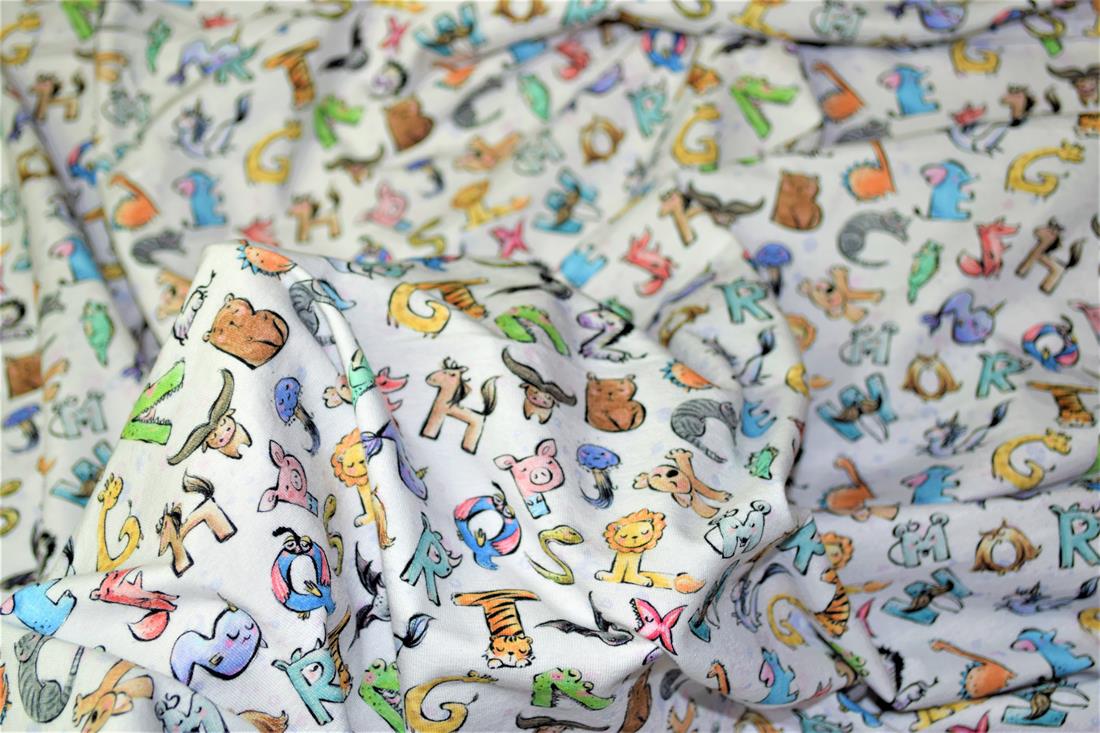 White Alphabet Animals Printed Jersey