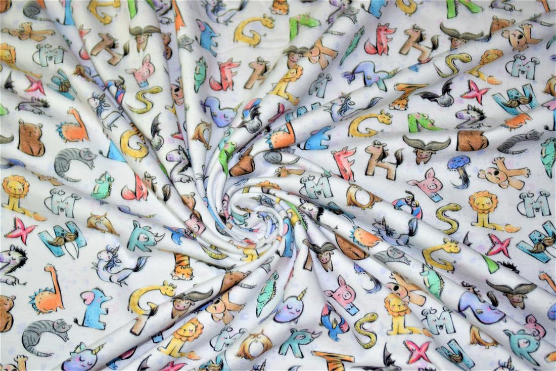 White Alphabet Animals Printed Jersey
