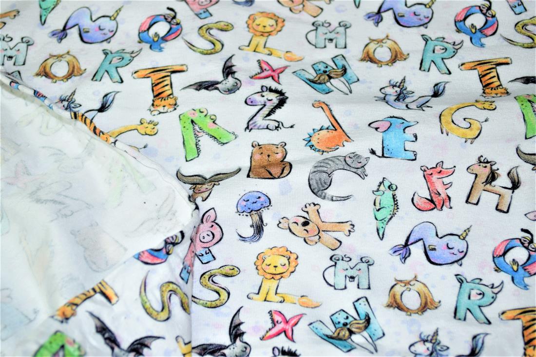 White Alphabet Animals Printed Jersey