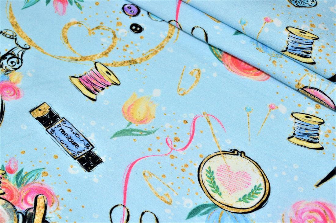Blue Dress Making Printed Jersey