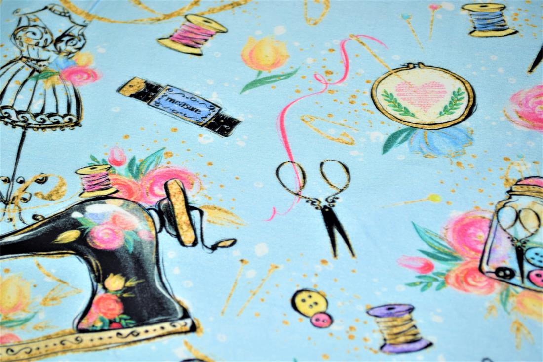 Blue Dress Making Printed Jersey