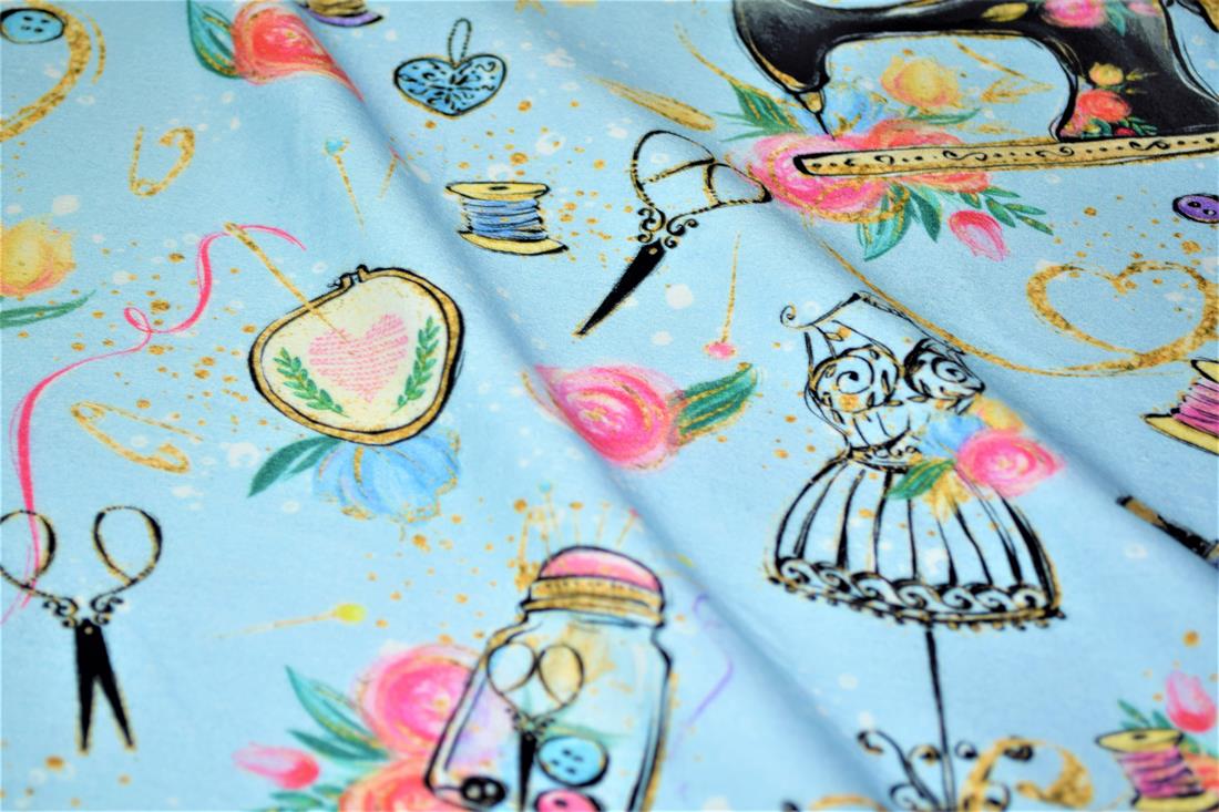 Blue Dress Making Printed Jersey