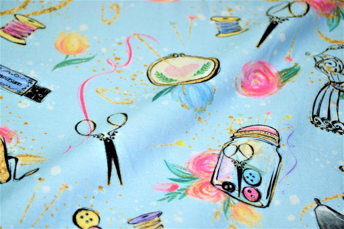 Blue Dress Making Printed Jersey