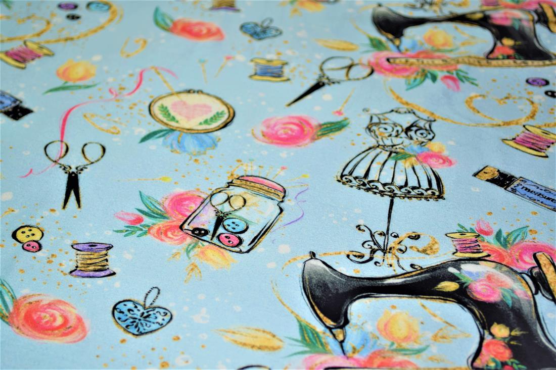 Blue Dress Making Printed Jersey