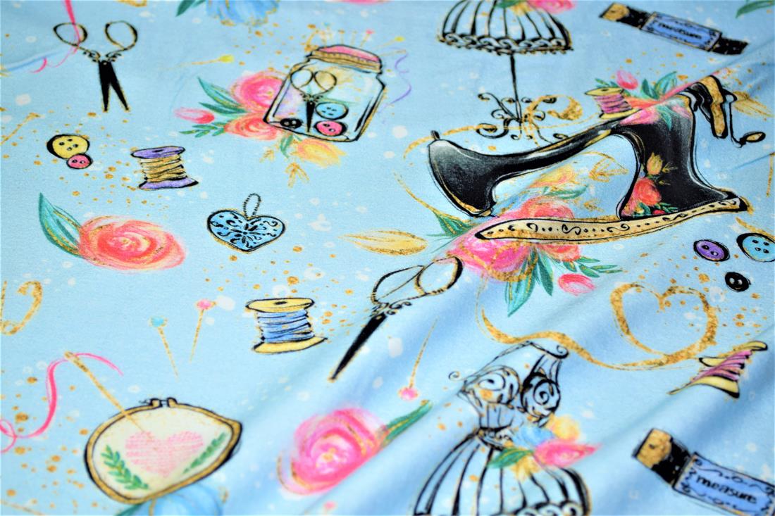 Blue Dress Making Printed Jersey
