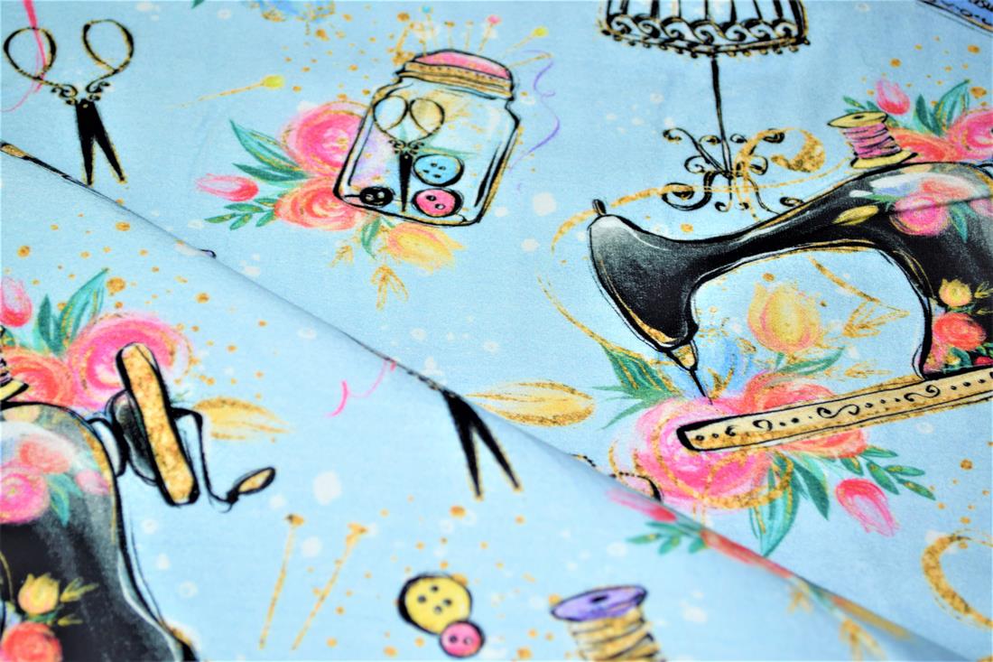 Blue Dress Making Printed Jersey