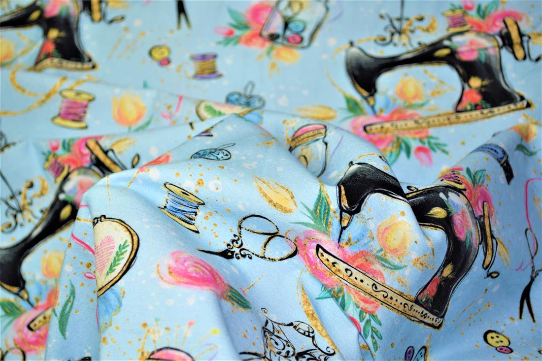 Blue Dress Making Printed Jersey