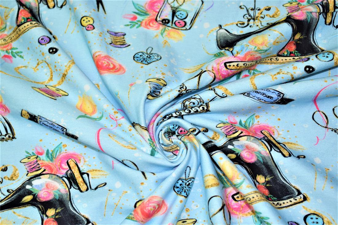 Blue Dress Making Printed Jersey