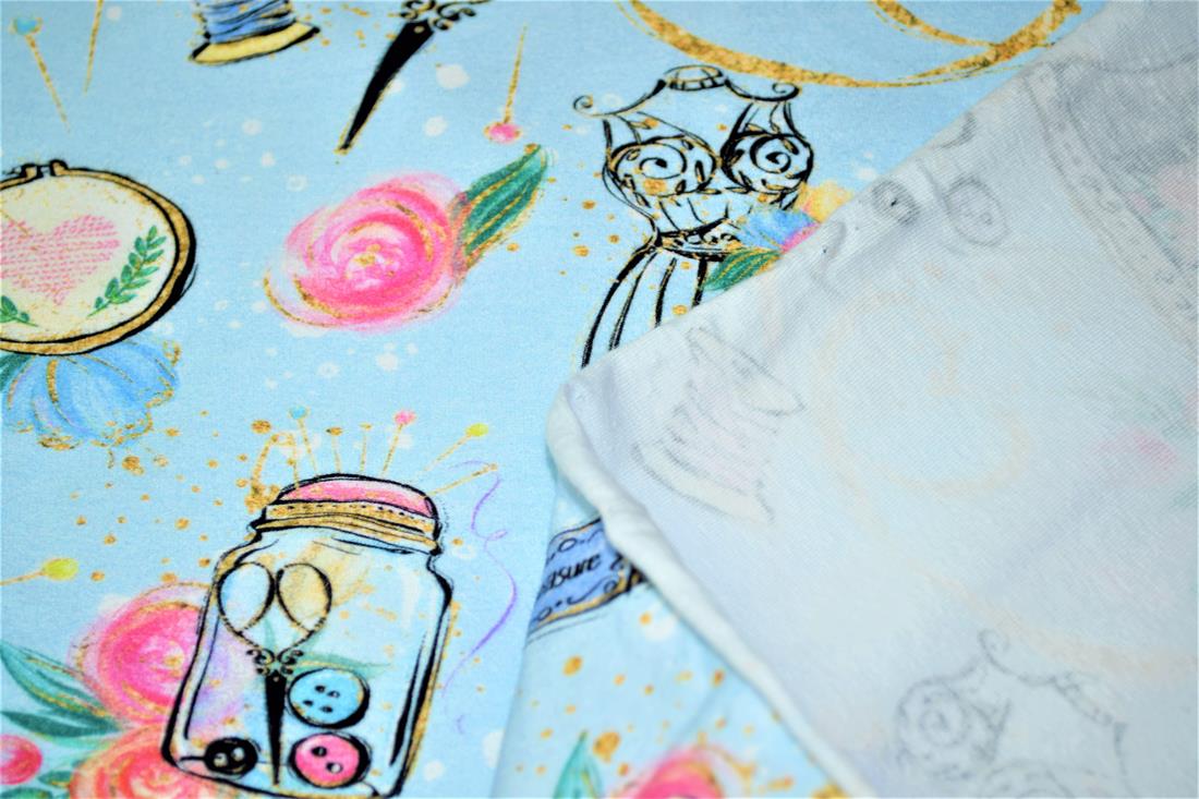 Blue Dress Making Printed Jersey