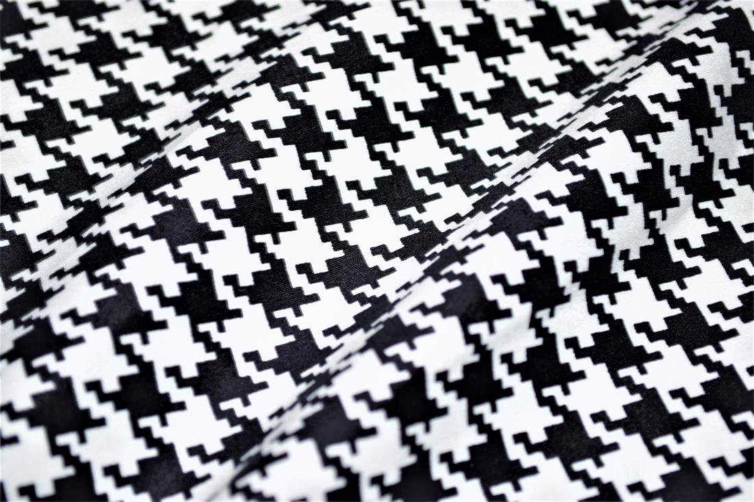 Black & White Cotton Sateen Stretch Printed Jersey Fabric