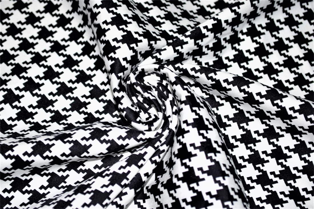 Black & White Cotton Sateen Stretch Printed Jersey Fabric