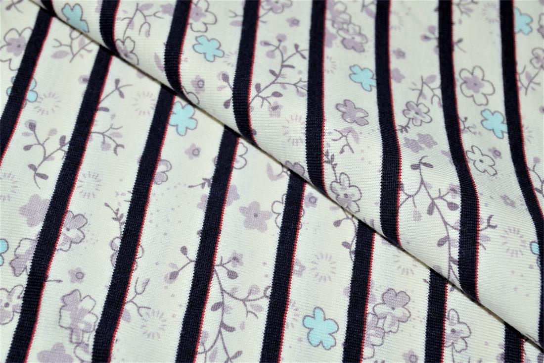 White & Lilac Printed Jersey Fabric