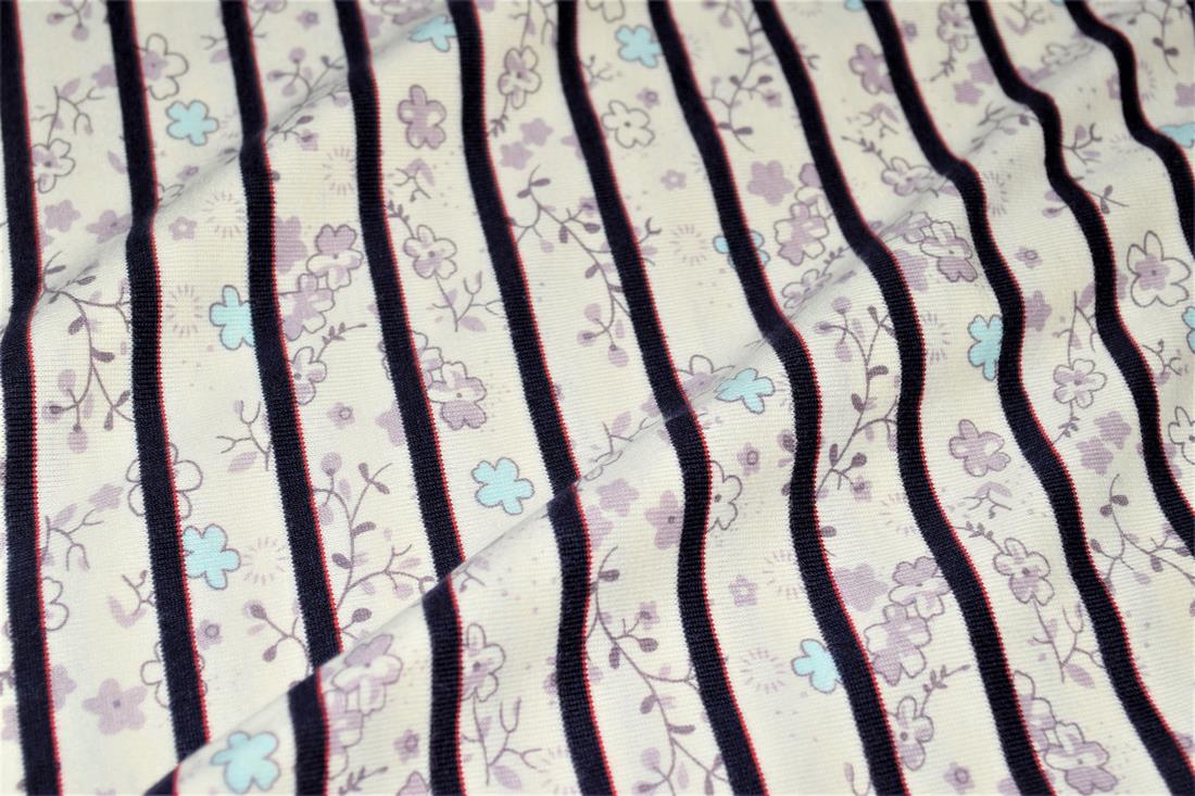 White & Lilac Printed Jersey Fabric