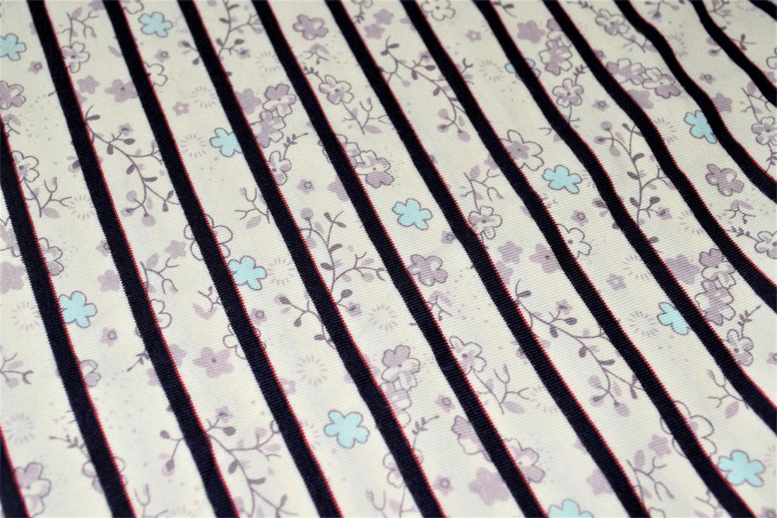White & Lilac Printed Jersey Fabric