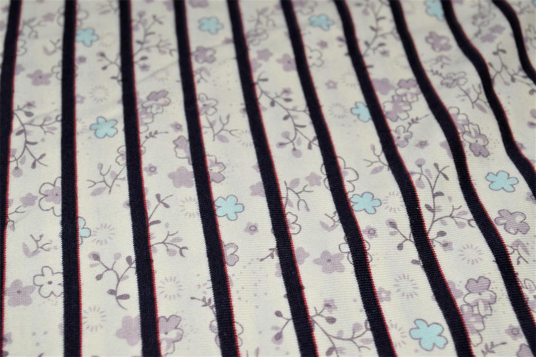 White & Lilac Printed Jersey Fabric