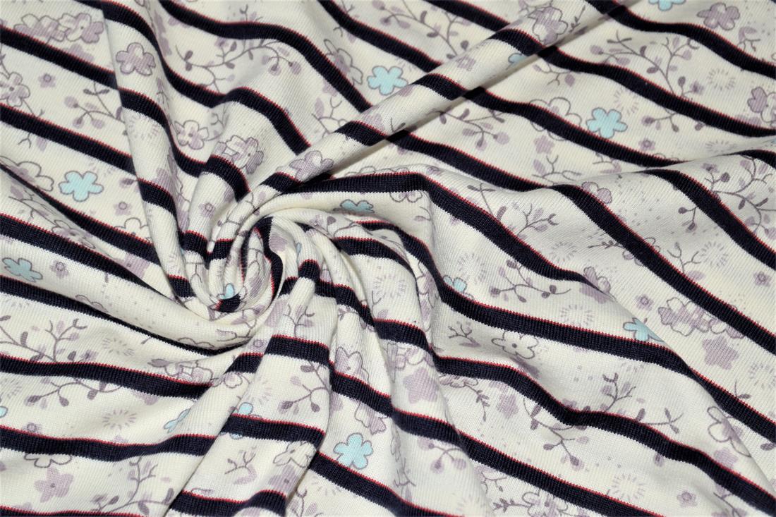 White & Lilac Printed Jersey Fabric