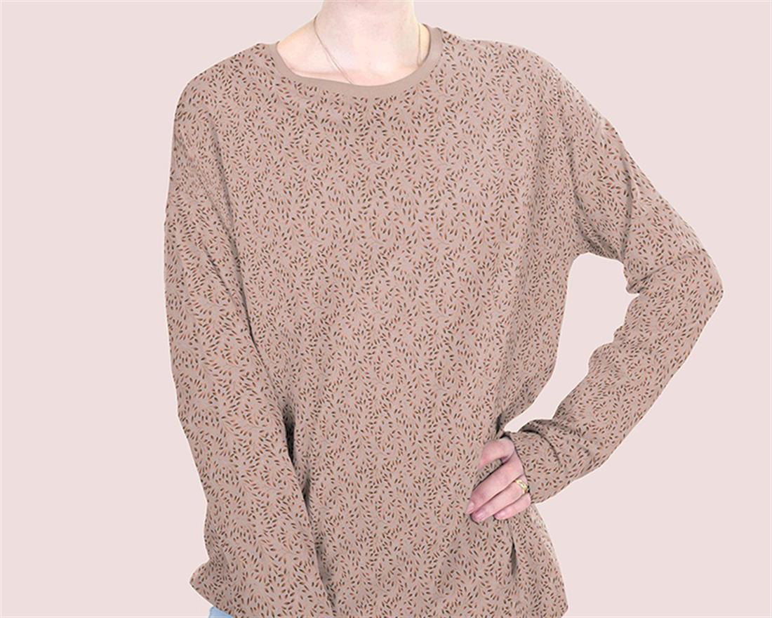 Taupe Watercolour Leaves Cotton Jersey
