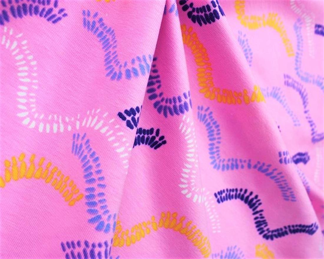 Pink Organic Arty Wave Cotton Jersey