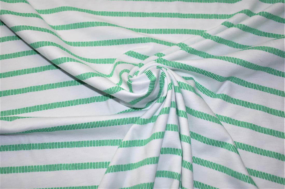 White & Green Strips Jersey Fabric