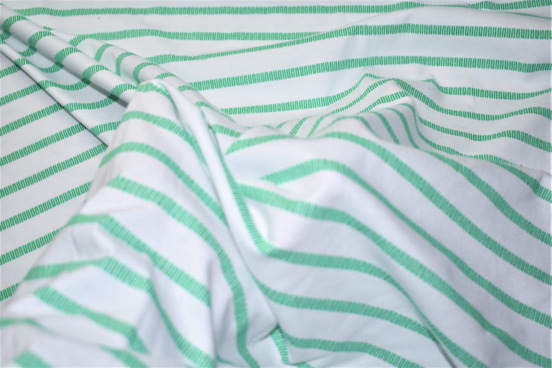 White & Green Strips Jersey Fabric