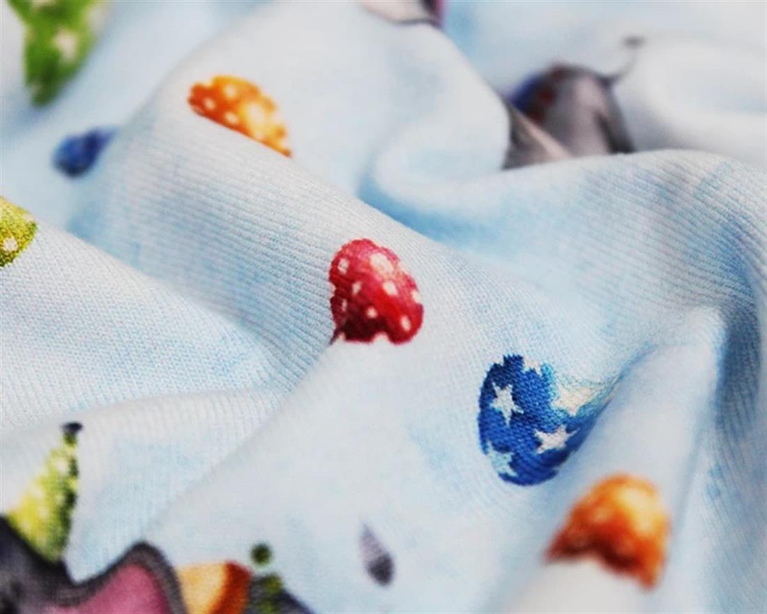 Sky Blue Circus Elephants Digital Cotton Jersey