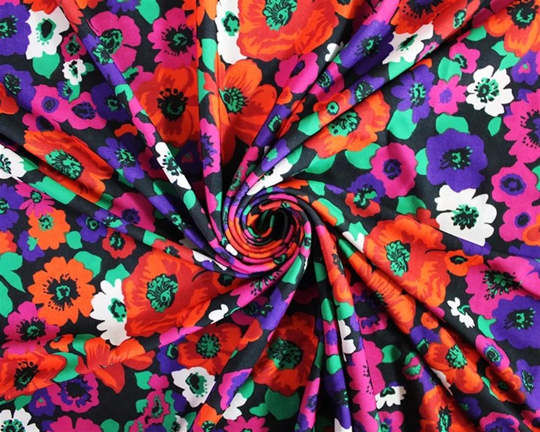 Black Floral Jersey Printed Fabric