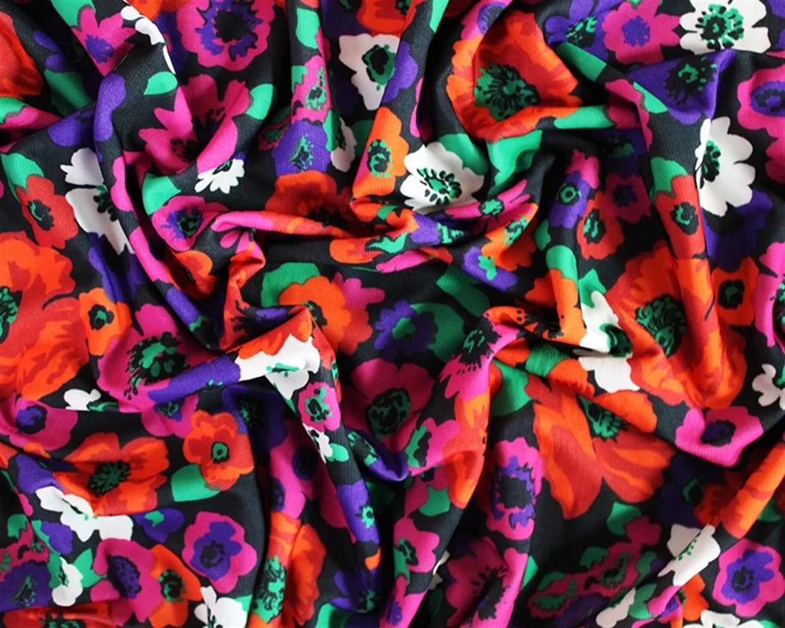 Black Floral Jersey Printed Fabric