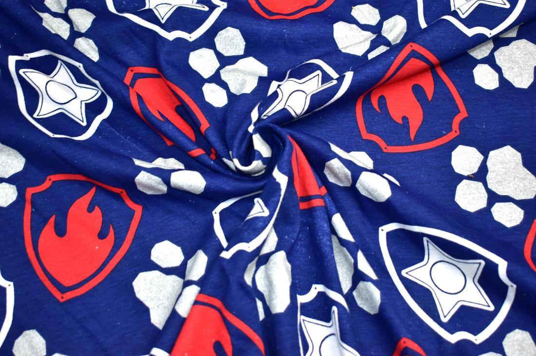 Navy Paw Shield Printed Jersey Fabric