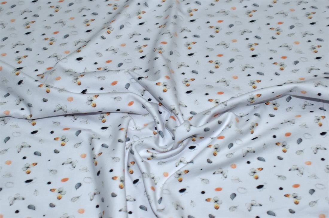 White Butterfly Feathers Cotton Jersey