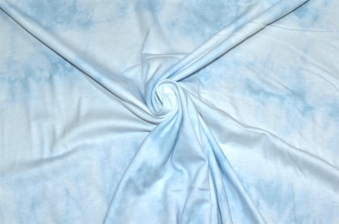 White & Blue Printed Jersey Fabric