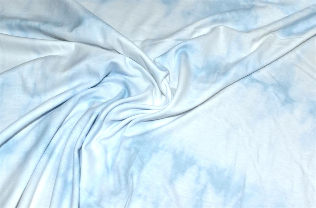 White & Blue Printed Jersey Fabric