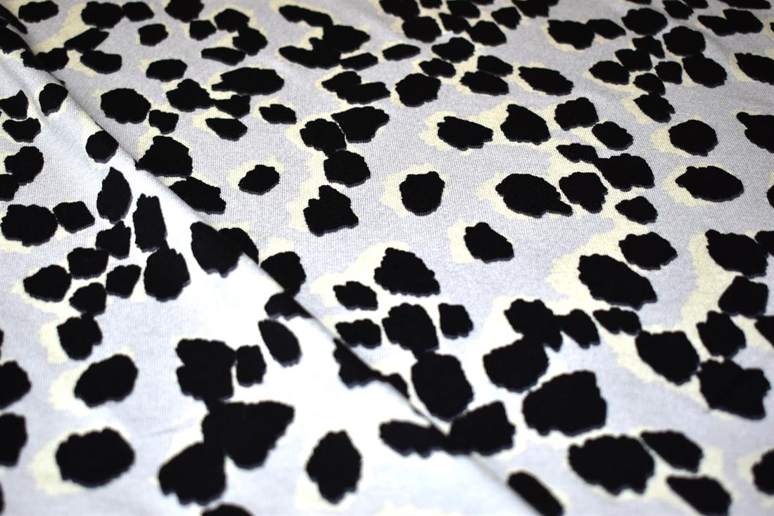 Light Grey & Black Leopard Printed Viscose Fabric Jersey