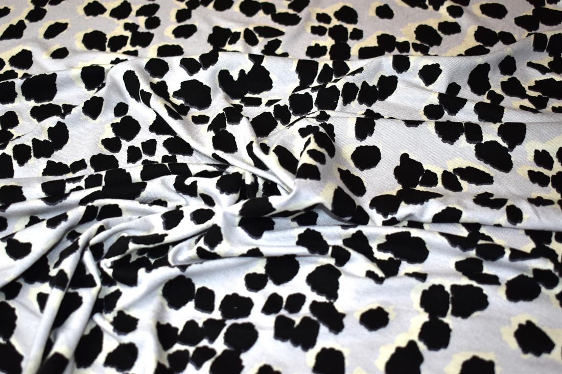 Light Grey & Black Leopard Printed Viscose Fabric Jersey